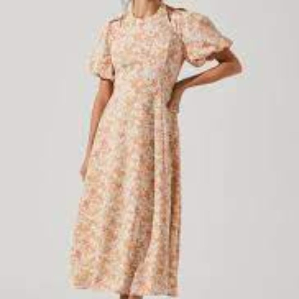 ASRT Puff Sleeve Shoulder Cutout Dress in multicolor